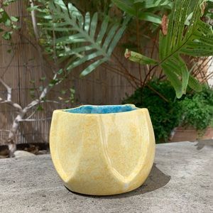 Small Vintage Ceramic Yellow Blue Decorative Pot